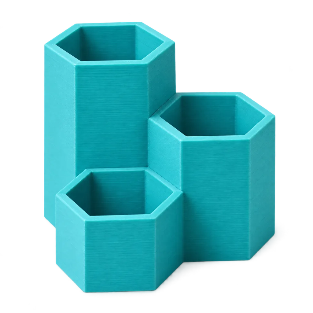 Organizador turquesa com módulos hexagonais